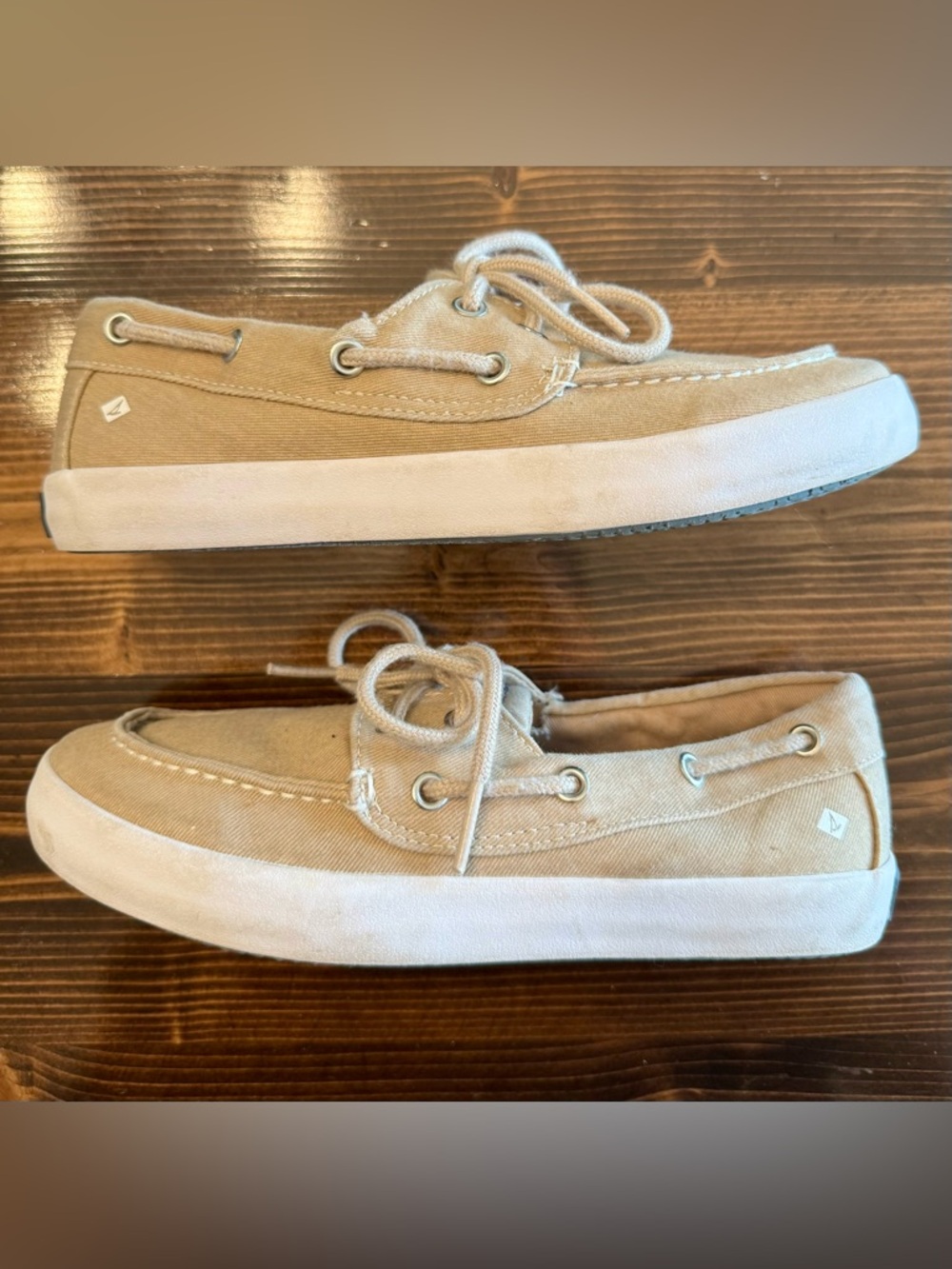 Sperry “Tuck” Boys Tan Canvas Boat Shoes Size‎  3 EUC